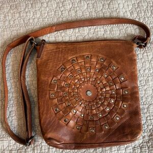 Brown Leather Crossbody Bag with Studded Design